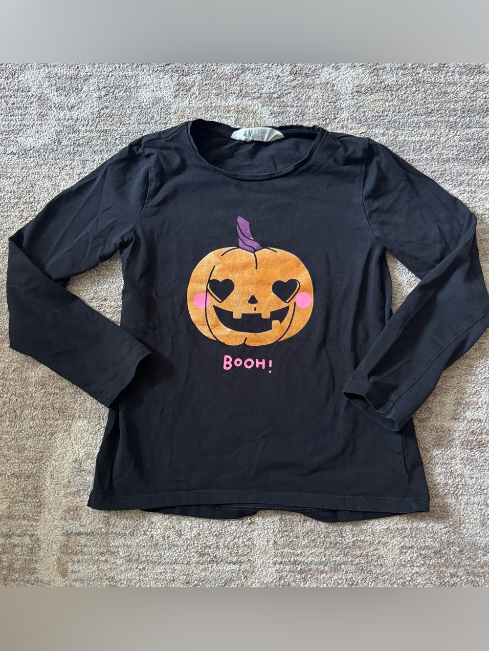 H&M Black Long-Sleeve Tee with Orange Pumpkin Graphic